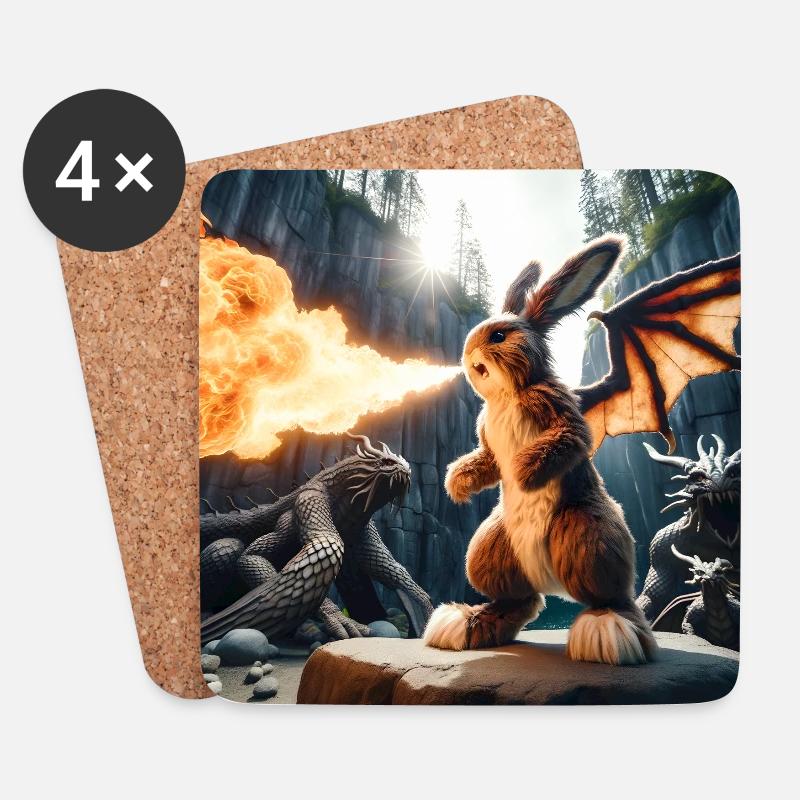 Feuerspeiender Hase Drache #10 - Untersetzer (4er-Set) - Weiß