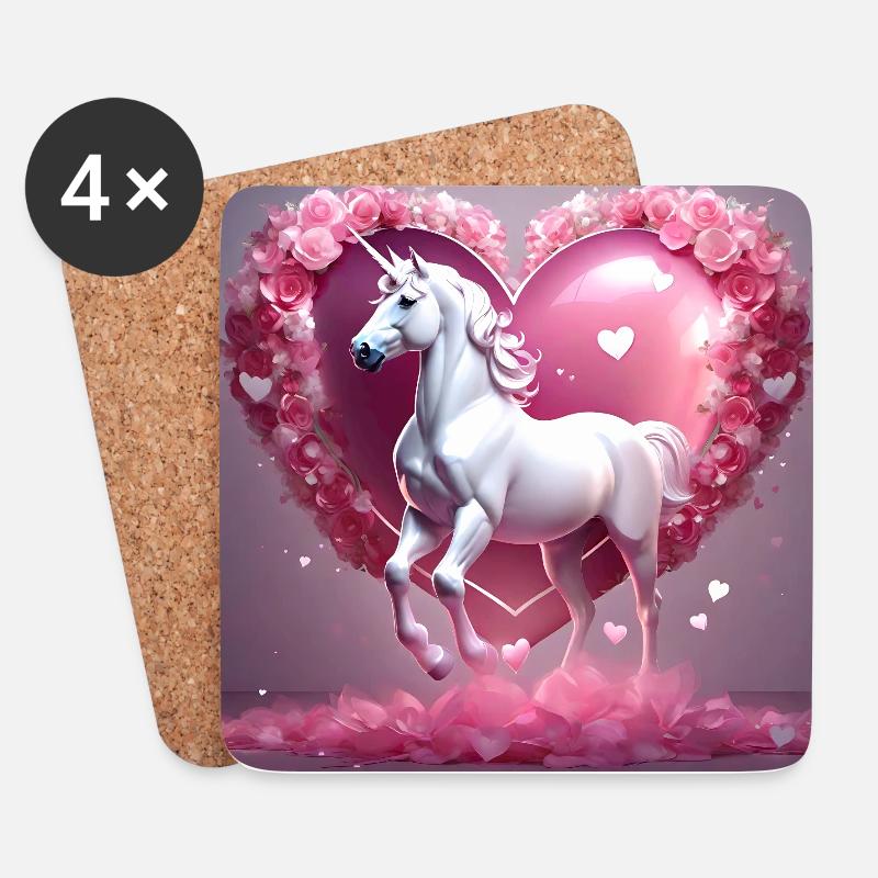Einhorn Herz pink - Untersetzer (4er-Set) - Weiß