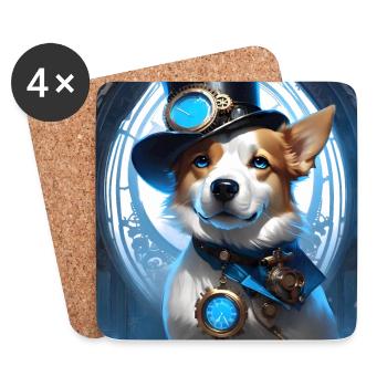 Steampunk design art chien bleu - Dessous de verre (lot de 4) - blanc - Devant