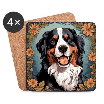 Berner Sennenhund Hundekopf Hund Retro Design - Untersetzer (4er-Set) - Weiß - Vorne