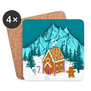 buntes Lebkuchenhaus in verschneiten Bergen - Untersetzer (4er-Set) - Weiß - Vorne