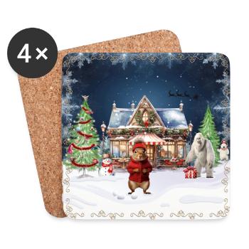 Verrücktes Weihnachtscafé - Untersetzer (4er-Set) - Weiß - Vorne