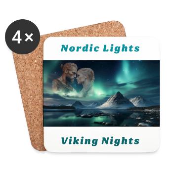 Couple Viking - Lumières nordiques, Nuits Viking - Dessous de verre (lot de 4) - blanc - Devant