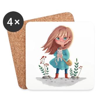 Illustration redhead girl with cat - Coasters (set of 4) - white - Front