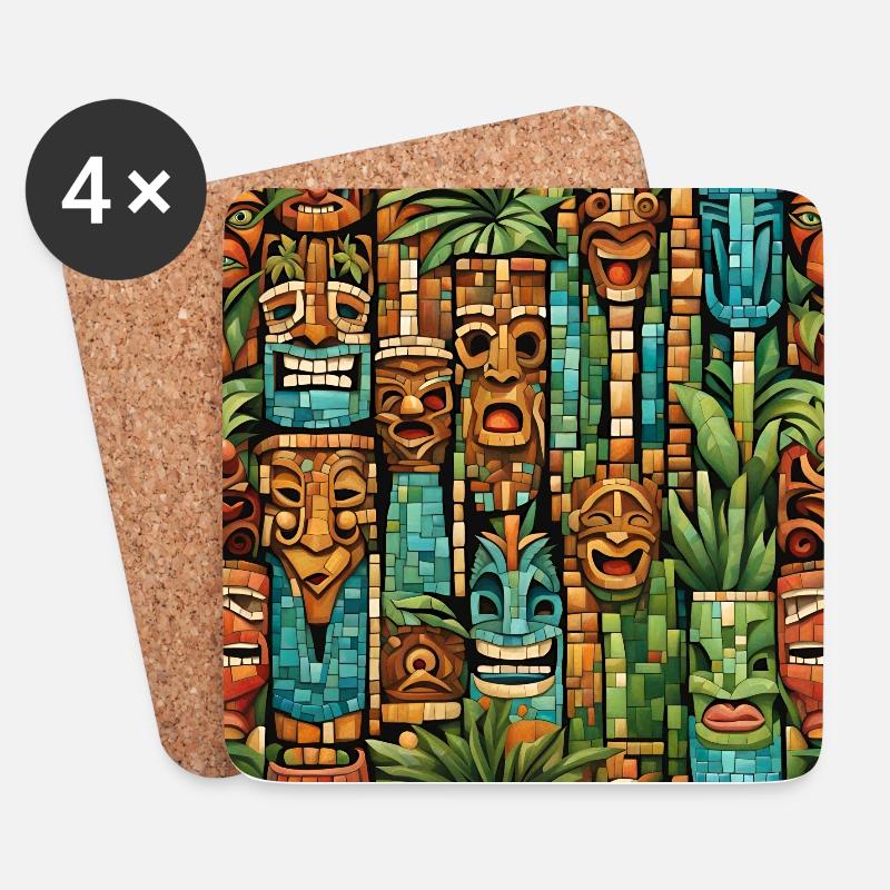 Tiki Mosaik - Untersetzer (4er-Set) - Weiß
