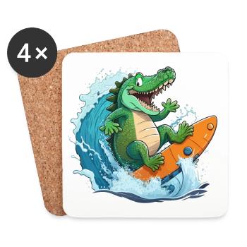 Croco sur la plage - Dessous de verre (lot de 4) - blanc - Devant