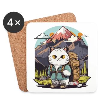 The Feline Hiker - Coasters (set of 4) - white - Front