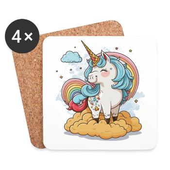Das Regenbogen-Einhorn - Untersetzer (4er-Set) - Weiß - Vorne