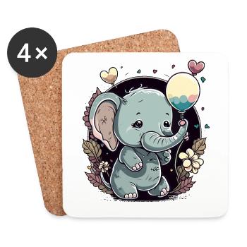 Bébé éléphant amour - Dessous de verre (lot de 4) - blanc - Devant
