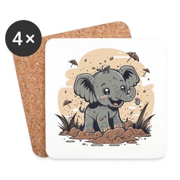 Verspielter Elefant - Untersetzer (4er-Set) - Weiß - Vorne