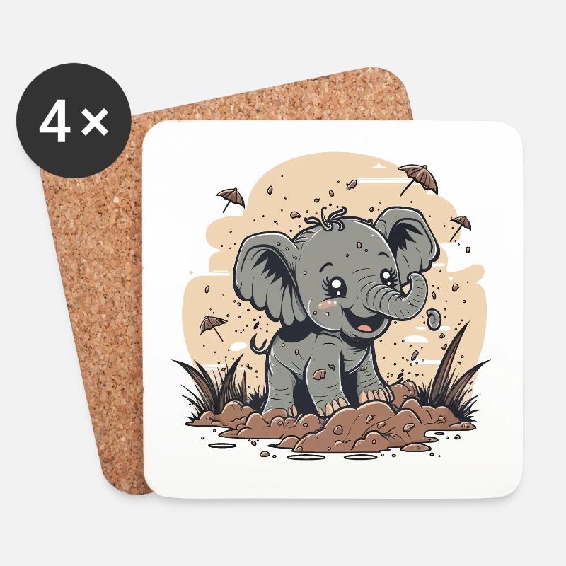 Verspielter Elefant - Untersetzer (4er-Set) - Weiß