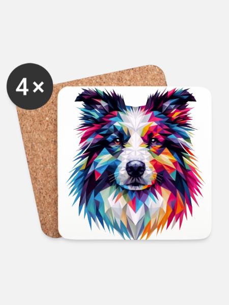 Moderner geometrischer Hundemaulkorb: Collie - Untersetzer (4er-Set) - Weiß