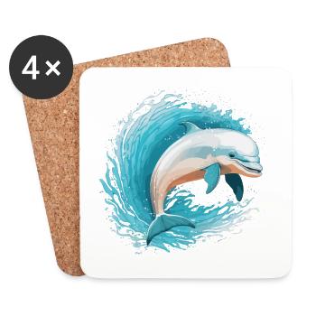 Verspielter Delfin - Untersetzer (4er-Set) - Weiß - Vorne