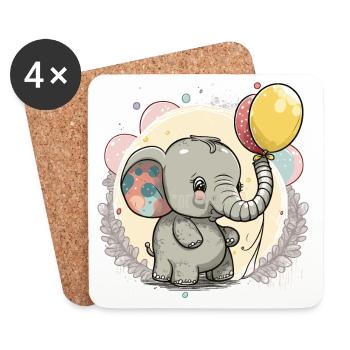 Bébé éléphant amour - Dessous de verre (lot de 4) - blanc - Devant