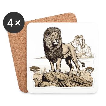 Lion majestueux - Dessous de verre (lot de 4) - blanc - Devant