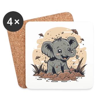 Verspielter Elefant - Untersetzer (4er-Set) - Weiß - Vorne