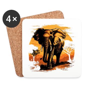 Éléphant majestueux - Dessous de verre (lot de 4) - blanc - Devant