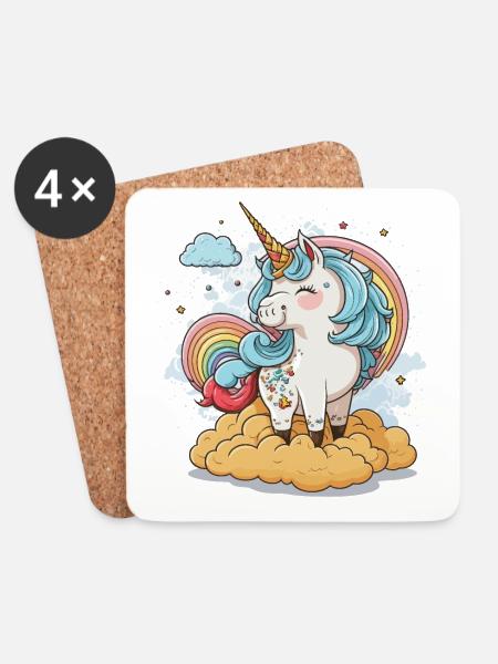Goldenes Einhorn - Untersetzer (4er-Set) - Weiß