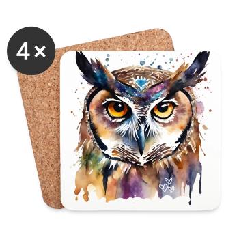 Pouvoir Chamanique Animal Hibou, Hibou, Sagesse, Intuit - Dessous de verre (lot de 4) - blanc - Devant