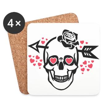 Valentines Day Totenschädel mit Pfeil im Kopf - Untersetzer (4er-Set) - Weiß - Vorne