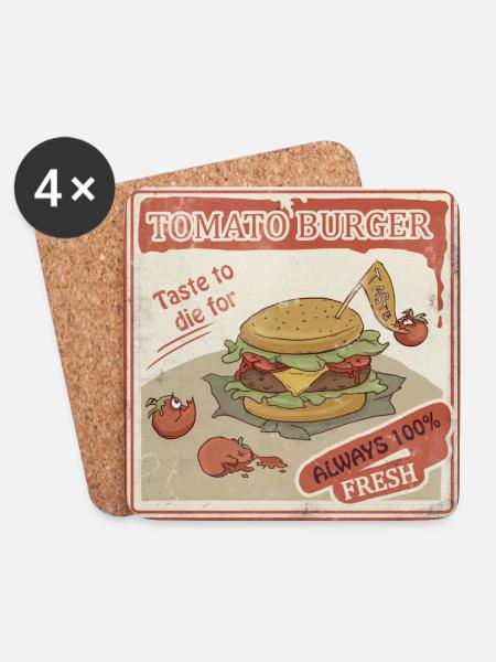 Tomato Burger Vintage - Untersetzer (4er-Set) - Weiß