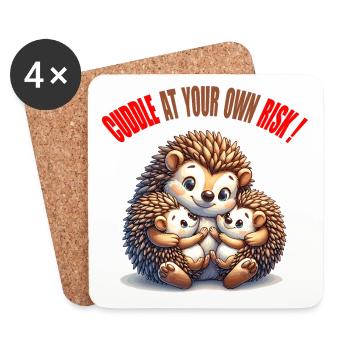 Hedgehog Family Hug, Cuddle Caution Cute - Coasters (set of 4) - white - Front
