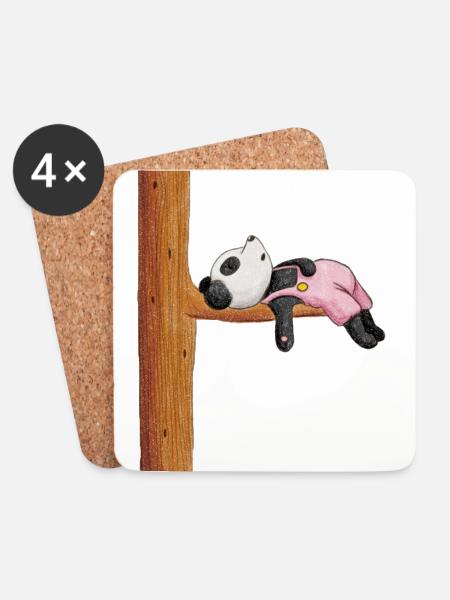 Panda müde - Untersetzer (4er-Set) - Weiß
