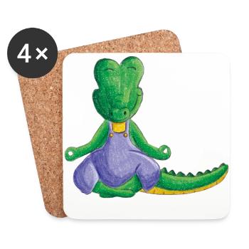 Crocodile méditant - Dessous de verre (lot de 4) - blanc - Devant