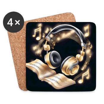 Goldene Musik-Kopfhörer - Untersetzer (4er-Set) - Weiß - Vorne