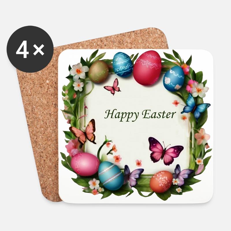 Osterkranz - Happy Easter - Untersetzer (4er-Set) - Weiß