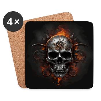 Metal Skull Metal Skull with Flames - Coasters (set of 4) - white - Front