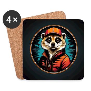 Suricate cool dans un style vintage de tenue d’extérieur - Dessous de verre (lot de 4) - blanc - Devant