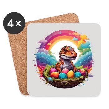 Kleiner Dino im Osternest Dinobaby und Ostereier. - Untersetzer (4er-Set) - Weiß - Vorne