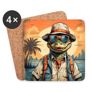 Cool alligator with outdoor outfit - Coasters (set of 4) - white - Front