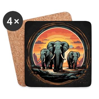 Drei Elefanten bei Sonnenuntergang - Untersetzer (4er-Set) - Weiß - Vorne