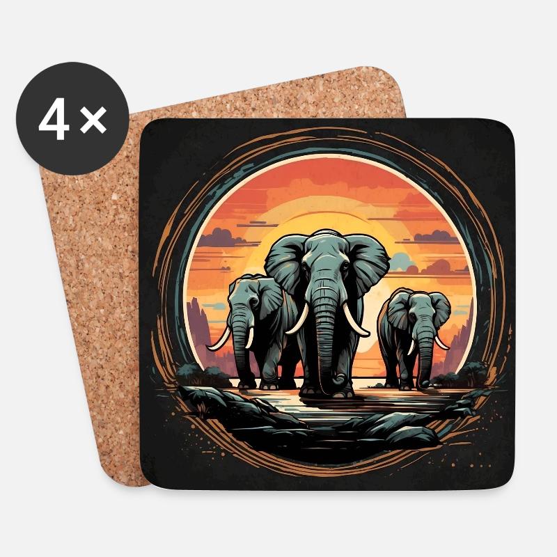 Drei Elefanten bei Sonnenuntergang - Untersetzer (4er-Set) - Weiß