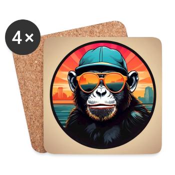 Cool chimpanzee with sunglasses and cap - Coasters (set of 4) - white - Front