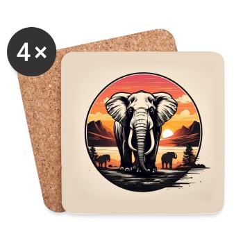 Elefant am Fluss bei Sonnenuntergang - Untersetzer (4er-Set) - Weiß - Vorne