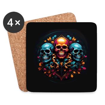 bunte vielfarbige Skulls Festivaldesign Halloween - Untersetzer (4er-Set) - Weiß - Vorne