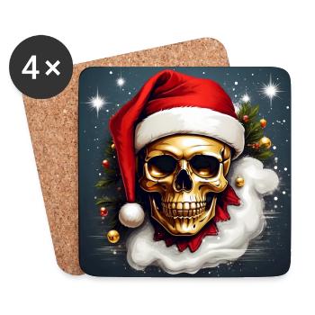 Frohe Weihnacht mit Skull mit Nikolausmütze - Untersetzer (4er-Set) - Weiß - Vorne