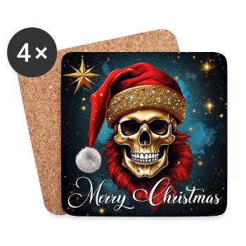Frohe Weihnacht mit Skull mit Nikolausmütze - Untersetzer (4er-Set) - Weiß - Vorne