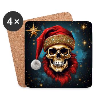 Frohe Weihnacht mit Skull mit Nikolausmütze und We - Untersetzer (4er-Set) - Weiß - Vorne