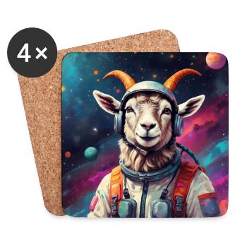 Goat as Astronaut Space Goat Space - Coasters (set of 4) - white - Front