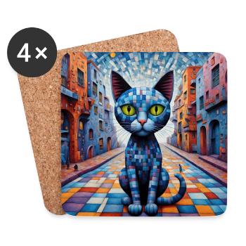 Surreal Pop Animals 11 Cat - Coasters (set of 4) - white - Front