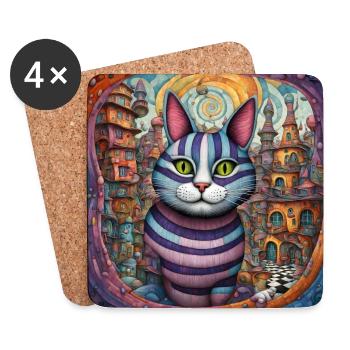 Surreal Pop Animals 8 Cat - Coasters (set of 4) - white - Front