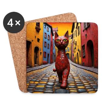 Surreal Pop Animals 7 Cat - Coasters (set of 4) - white - Front
