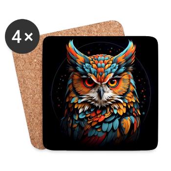 Colorful Owl Portrait Eagle Owl - Coasters (set of 4) - white - Front