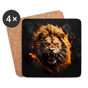 Portrait of angry lion hissing lion - Coasters (set of 4) - white - Front
