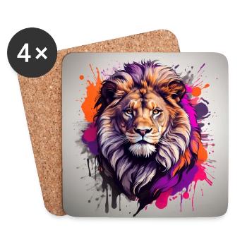 Lion portrait on splashes of paint - Coasters (set of 4) - white - Front