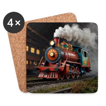 Nostalgische farbenfrohe Dampflokomotive - Untersetzer (4er-Set) - Weiß - Vorne